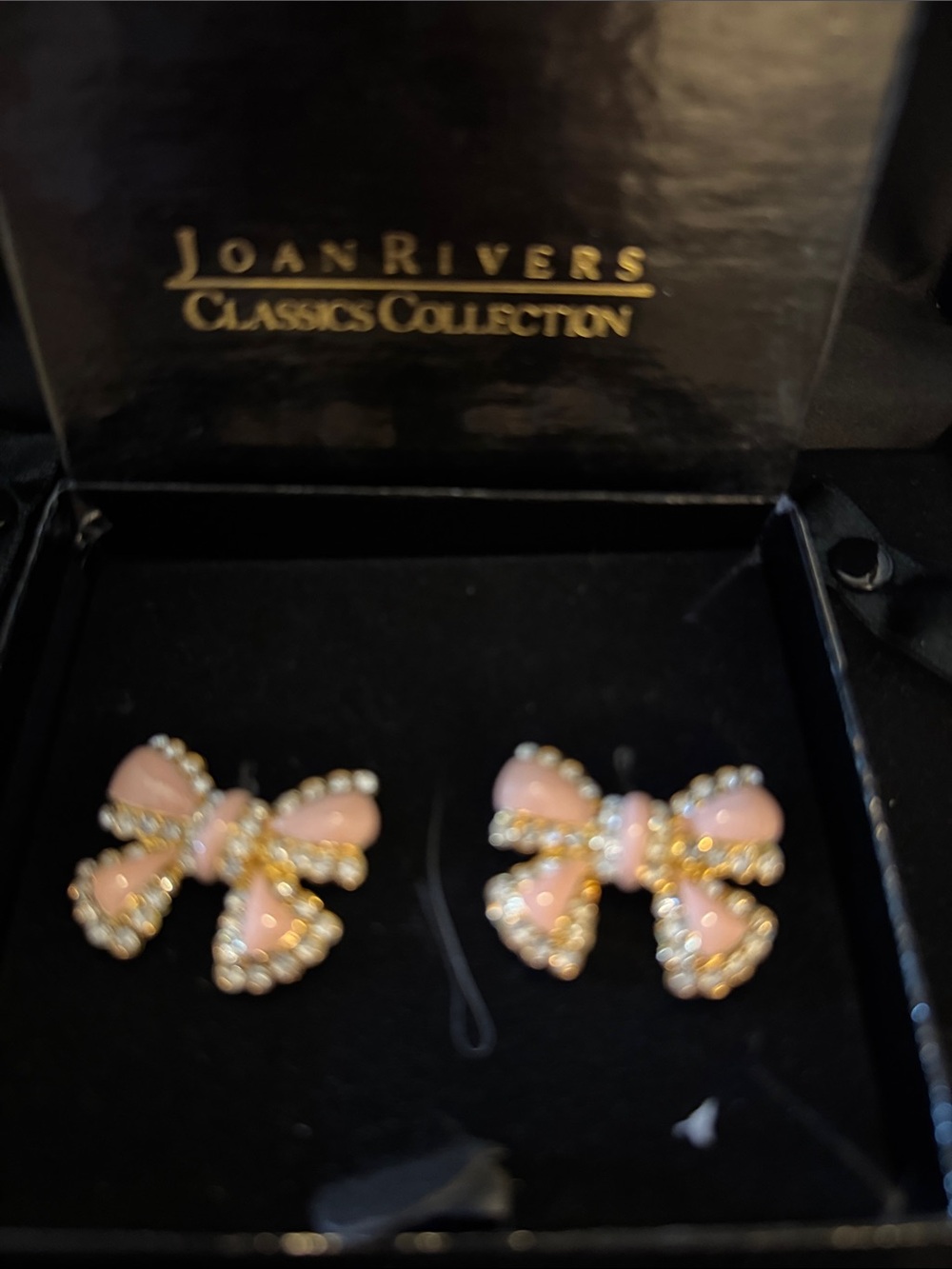Rare Vintage Joan Rivers Pink Enamel Bow Earrings with Gold-Tone and Pearls